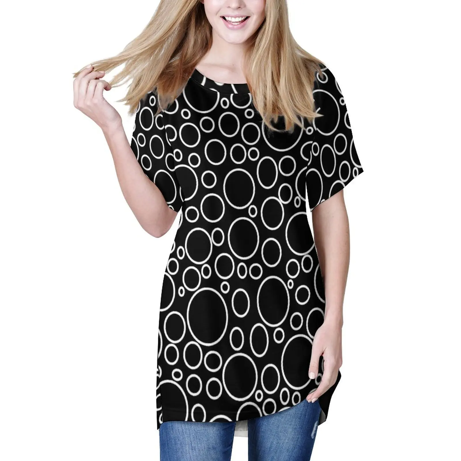 

Футболка женская с круглым вырезом, забавная длинная рубашка с принтом в стиле ретро, с пузырьками, одежда в уличном стиле, 3XL, 4XL, 5XL