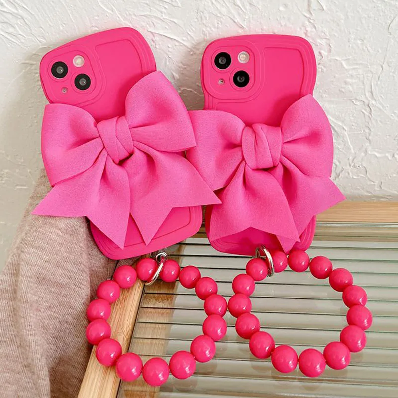 

Bow Wrist Ring Chain Liquid Silicone Waves Phone Case For Samsung Galaxy S22 S21 S20 FE Ultra S22 Plus 5G S21FE S20FE Soft Cover