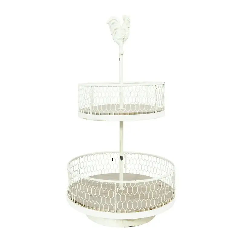 

Woven Paths 2 Tier Farmhouse White Metal and Natural Wood Rooster Basket
