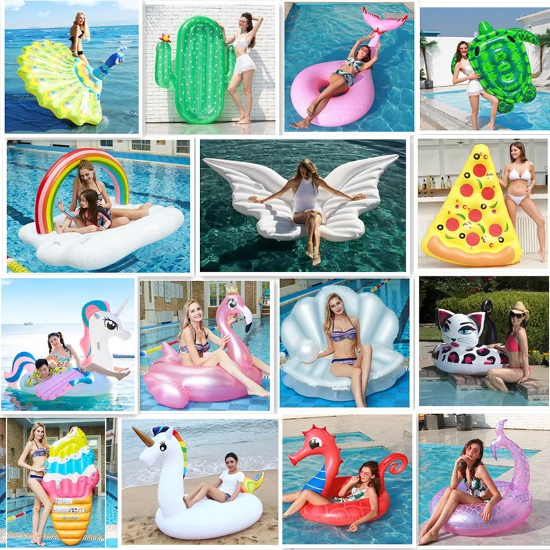 

PVC Summer Unicorn Floating Row Island Pool Rafts Inflatable Mount Flamingo Floating Water Bed Swan Swimming Ring Bed for Adults