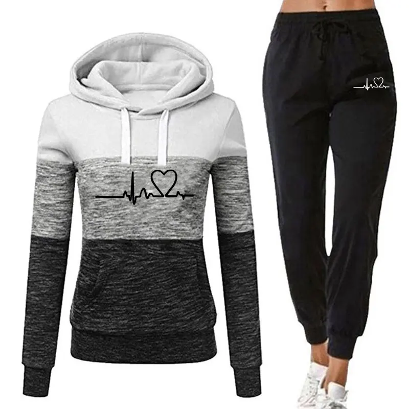 Women's Sports Suit Pullover Hoodie And Black Pants Autumn And Winter Suit Women's Solid Color Casual Pants Suit
