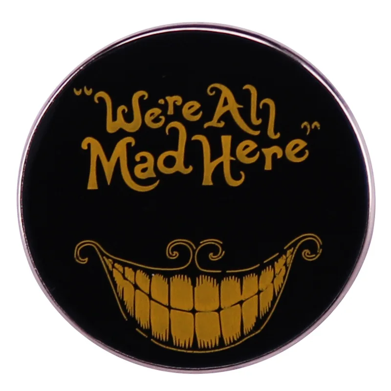 

Alice in Wonderland Cartoon Round Metal Badge Cheshire Cat's Grin Face Brooch Women Clothing Accessories Lapel Pin Jewelry Gifts