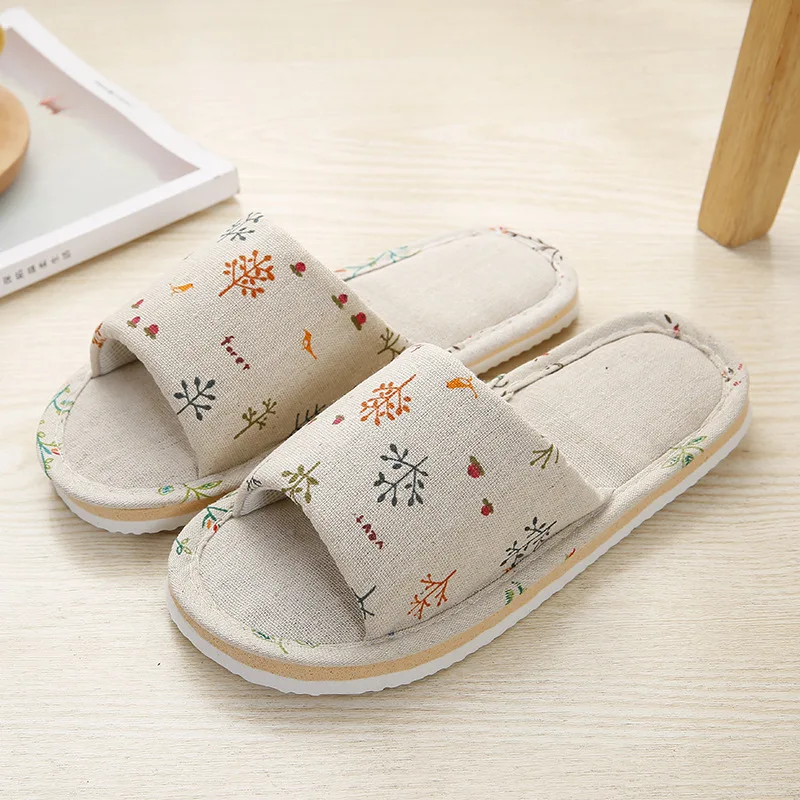 

Zapatillas de Interior de lino a rayas para parejas, para el hogar, fondo suave, de algodón y lino, para las cuatro estaciones