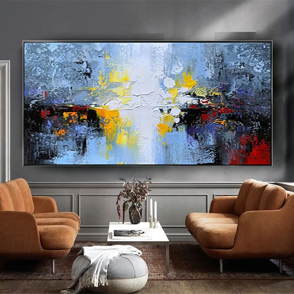 

100% ручная роспись Скандинавская абстрактная Настенная картина пурпурный синий постер для гостиной художественный Декор холст Картина маслом настенное искусство