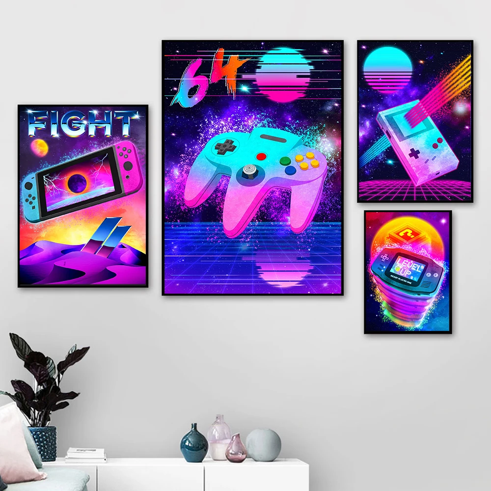 Игровой постер в стиле ретро киберпанк геймпад холст картина Видео-игра