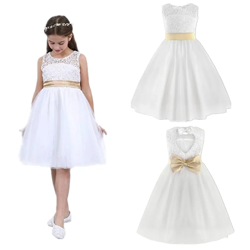 

Birthday Party Dress Kids White Lace Flower Girl Dress Summer Princess Clothing Teen Girls Pageant Evening Wedding Bridesmaid