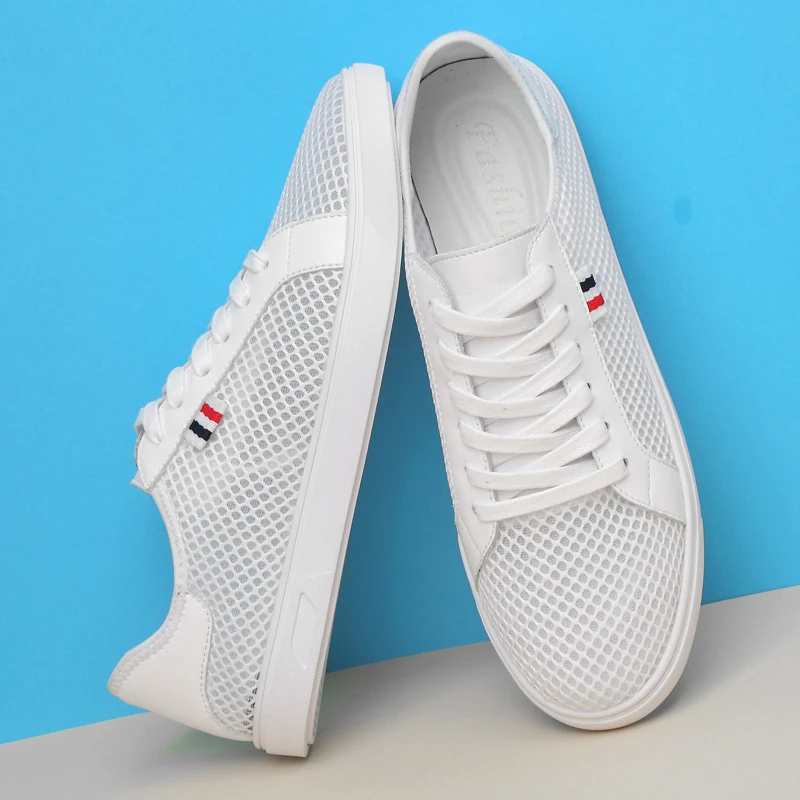 Туфли мужские сетчатые дышащие повседневная обувь для ходьбы белые модные