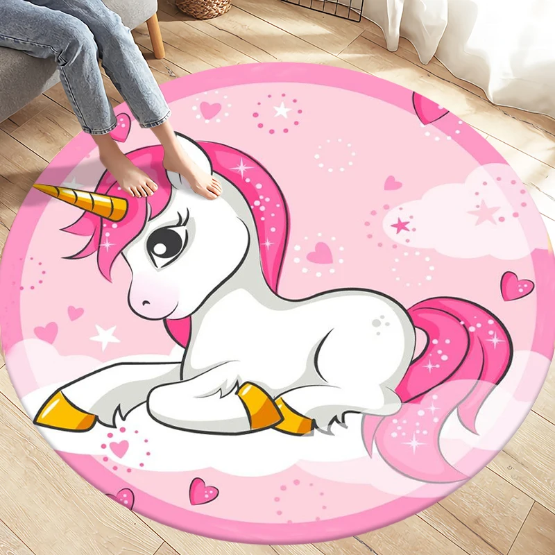 

Children's Cartoon Cute Unicorn Animals Area Rug Round Carpets Rugs for Living Room,Kids Play Crawling Soft Non-slip Floor Mats