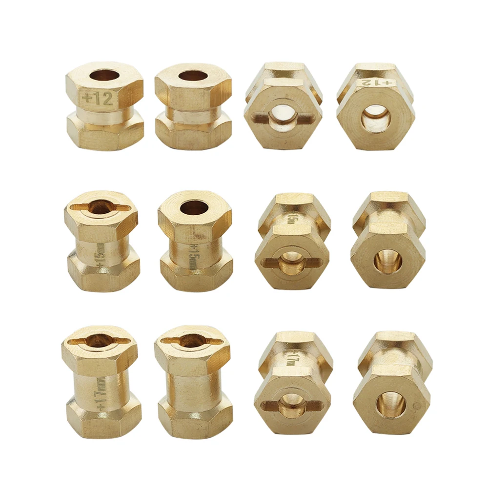 4pcs +12mm 15mm 17mm 20mm Brass Hex Wheel Widener Adapter Set for 1/10 RC Crawler Axial SCX10 Wraith RR10 Tundra Tamiya F-350 images - 6