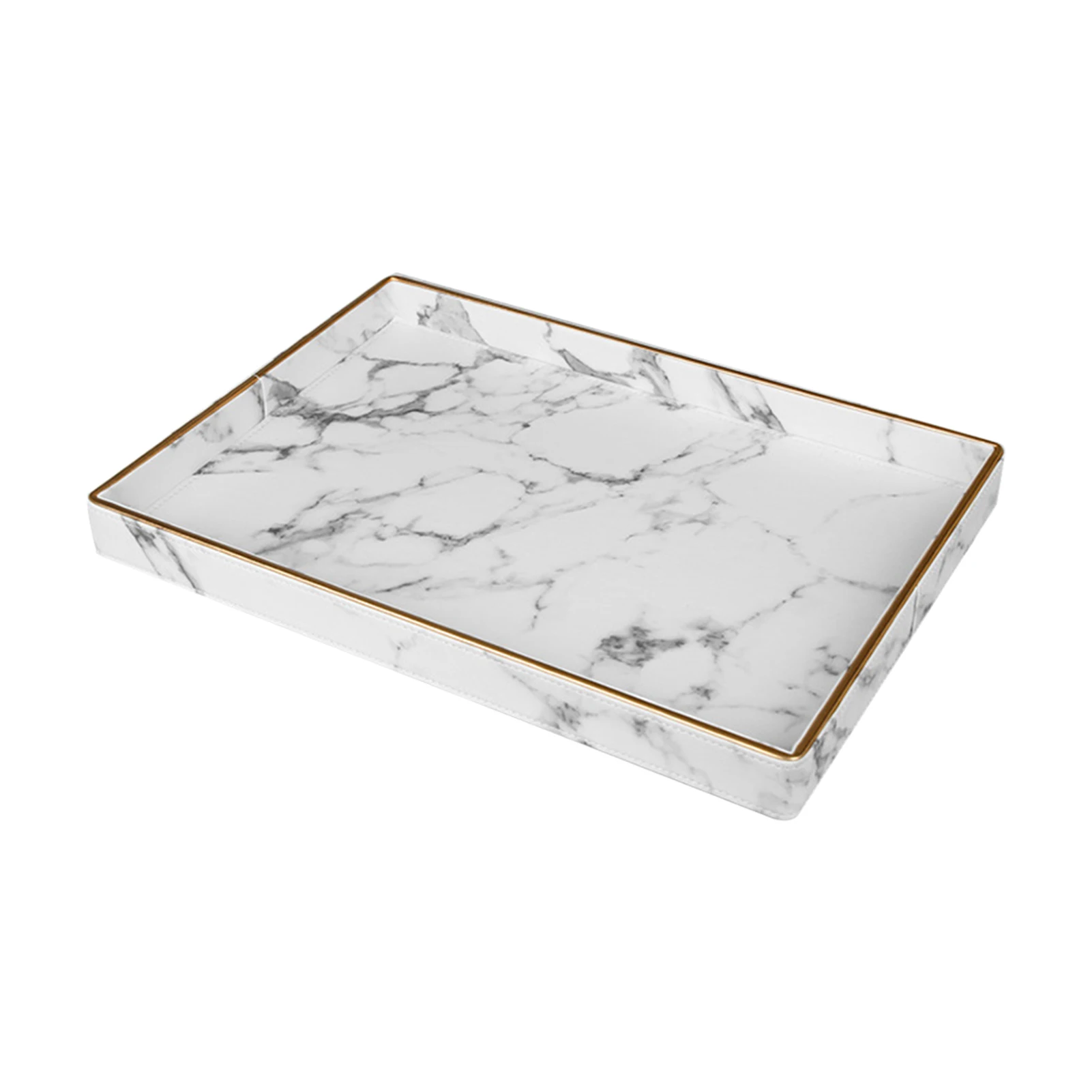 

Decorative Serving Tray Easy Clean Storage Organizer Kitchen Marble Pattern Desktop Elegant Multifunctional Portable PU Leather