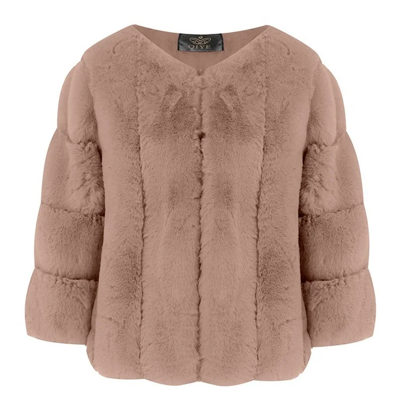 Fashion Faux Fur O-Neck Coats Women Luxury Style Thick Warm Short Outwears Autumn Winter Solid Colors Oversized Furry Outcoats