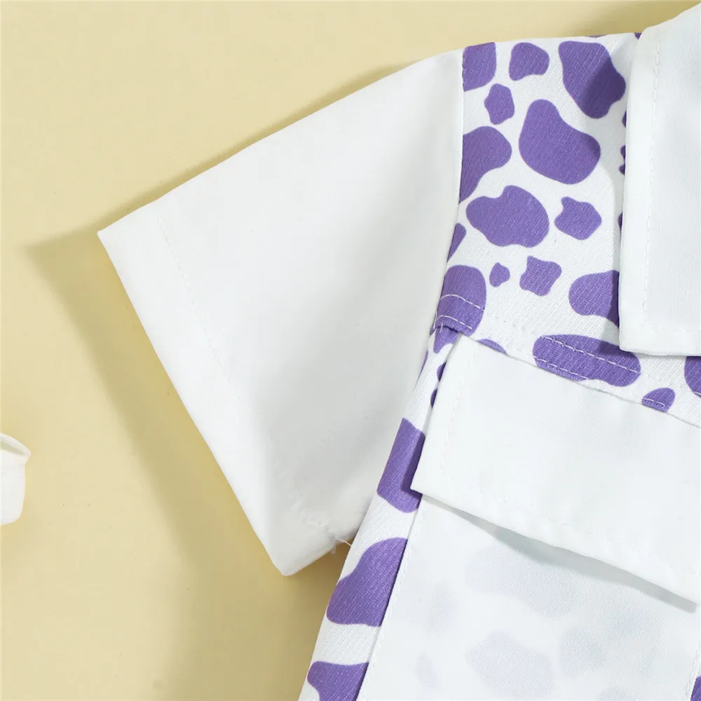 Женская летняя рубашка с коротким рукавом и отложным воротником принтом коровы |