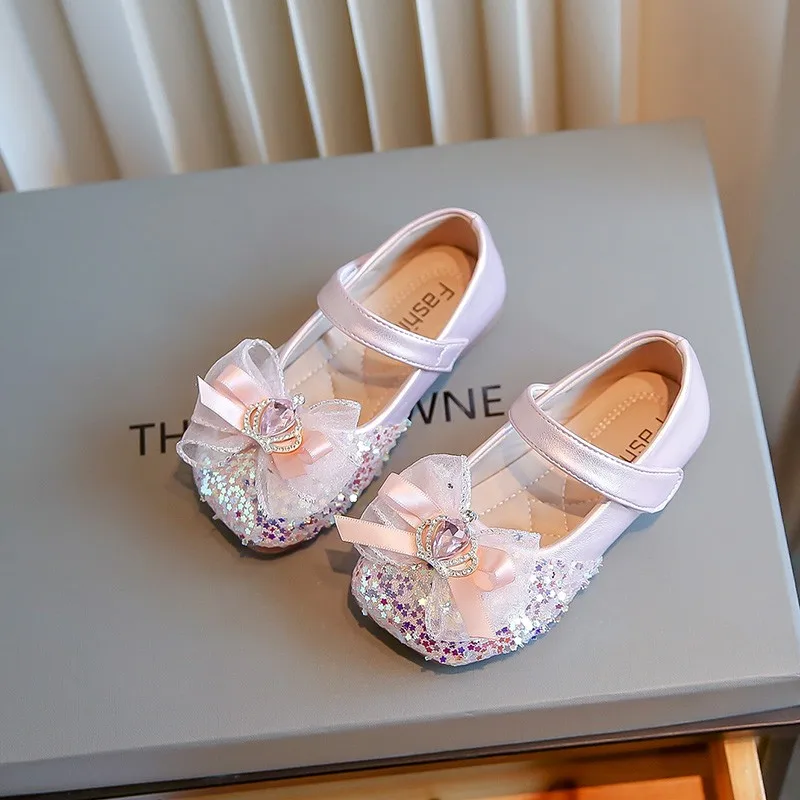 

Туфли Мэри Джейн для девочек, искусственная кожа, свадебные детские туфли принцессы с блестками, обувь для выступлений с квадратным носком, простые Нескользящие, на плоской подошве