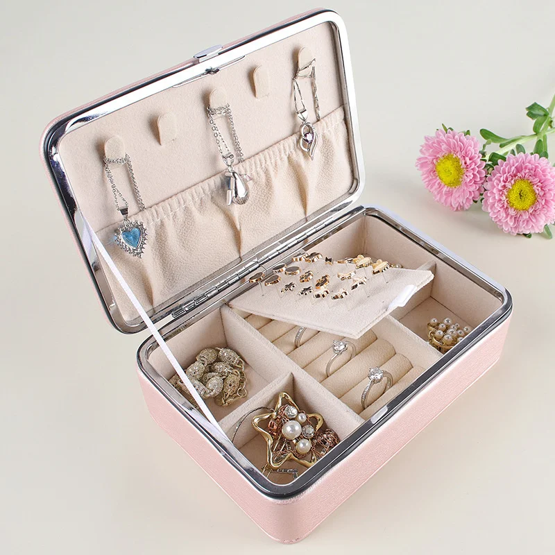 Fashion Girls Womens Jewelry Box Multifunctional PU metal frame necklace earring ring jewellery storage box Jewelry organizador
