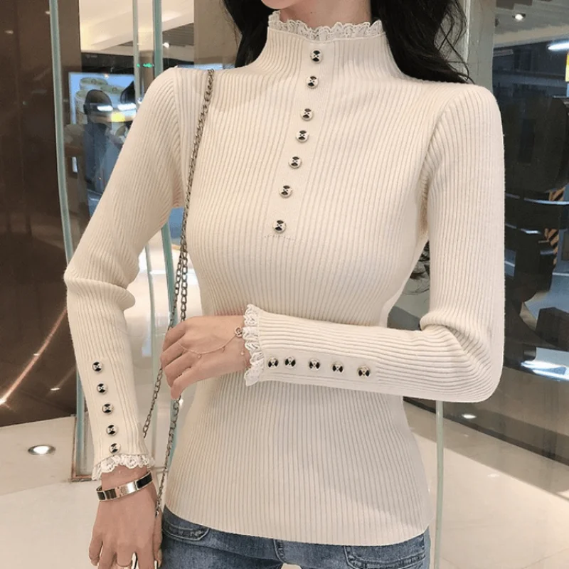

2021 Autumn And Winter New Women's Clothing Korean Version Slim Fit Pullover Sweater Fashion Trend Bottoming Top