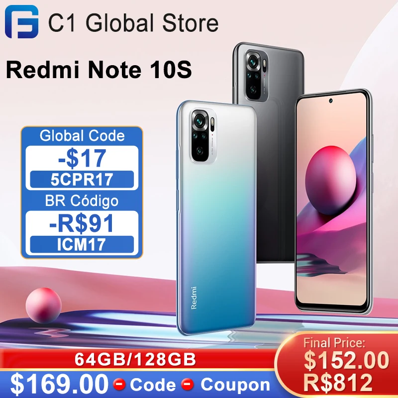 In Stock Global Version Xiaomi Redmi Note 10S Smartphone 64GB/128GB 5000mAh 64MP Quad Cameras 6.43