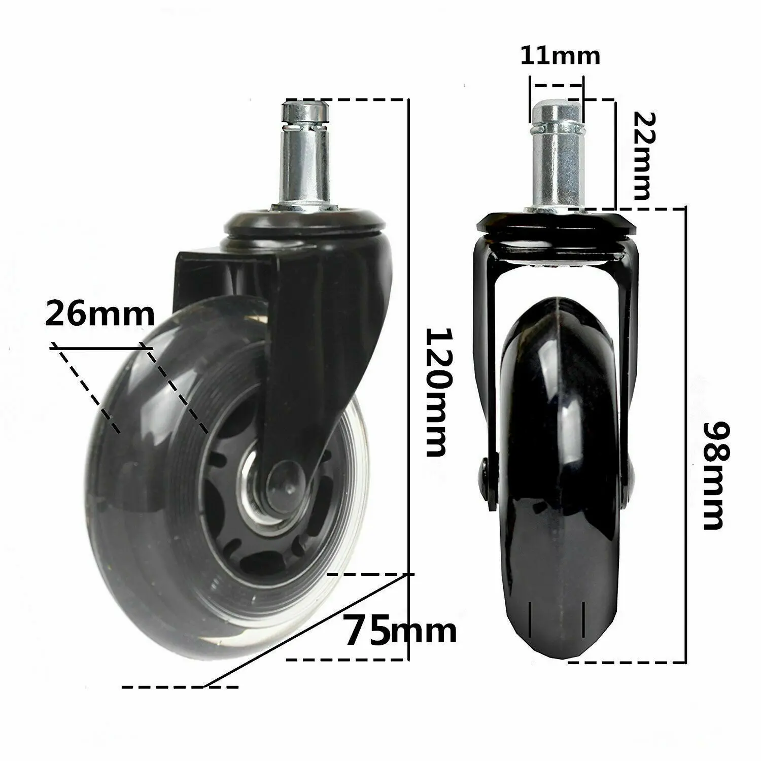 

Set of 5 Office Chair Caster Rubber Swivel Wheels Replacement Heavy Duty 3 inch