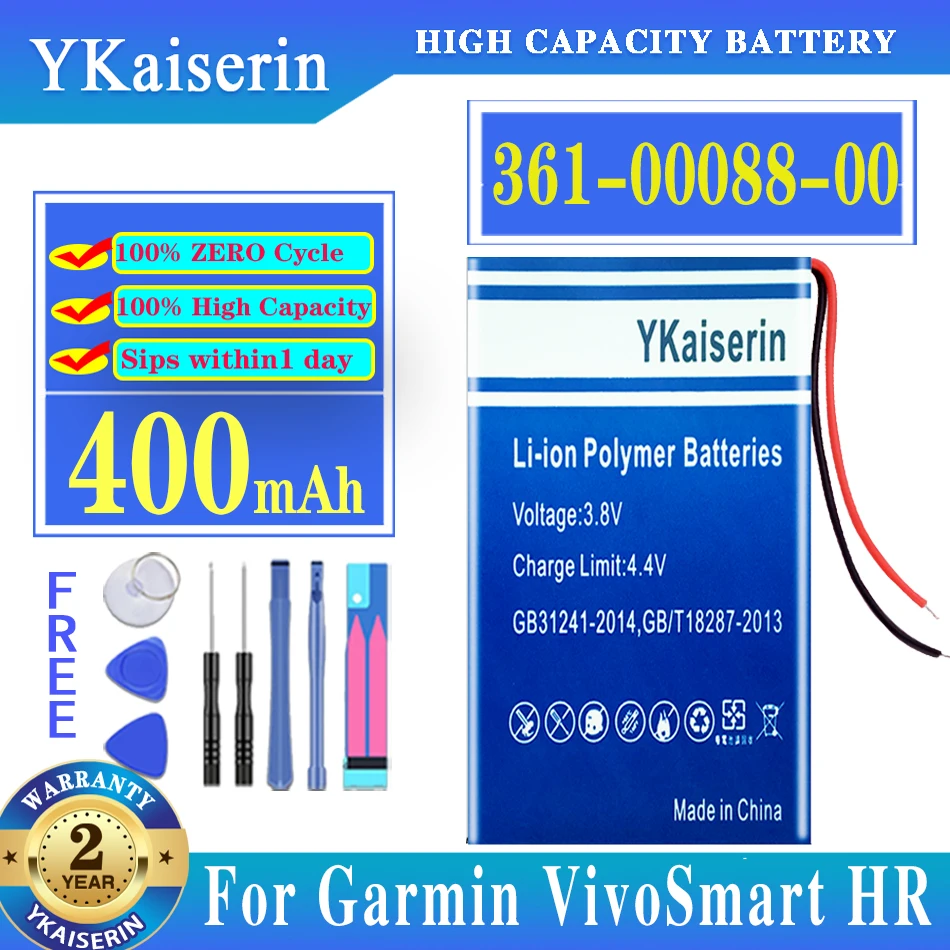 

YKaiserin New Battery For Garmin VivoSmart HR/VivoSmart HR+ Approach X40 361-00088-00 400mAh Batterie + Free Tools