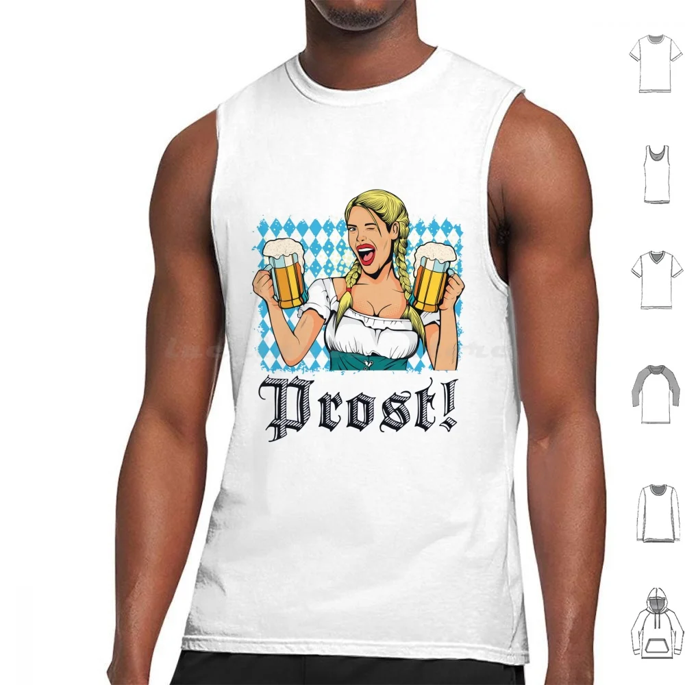 

Oktoberfest German Beer Bavarian Girl Drinking Prost Tank Tops Vest Sleeveless Oktoberfest Beer Germany Bavaria German