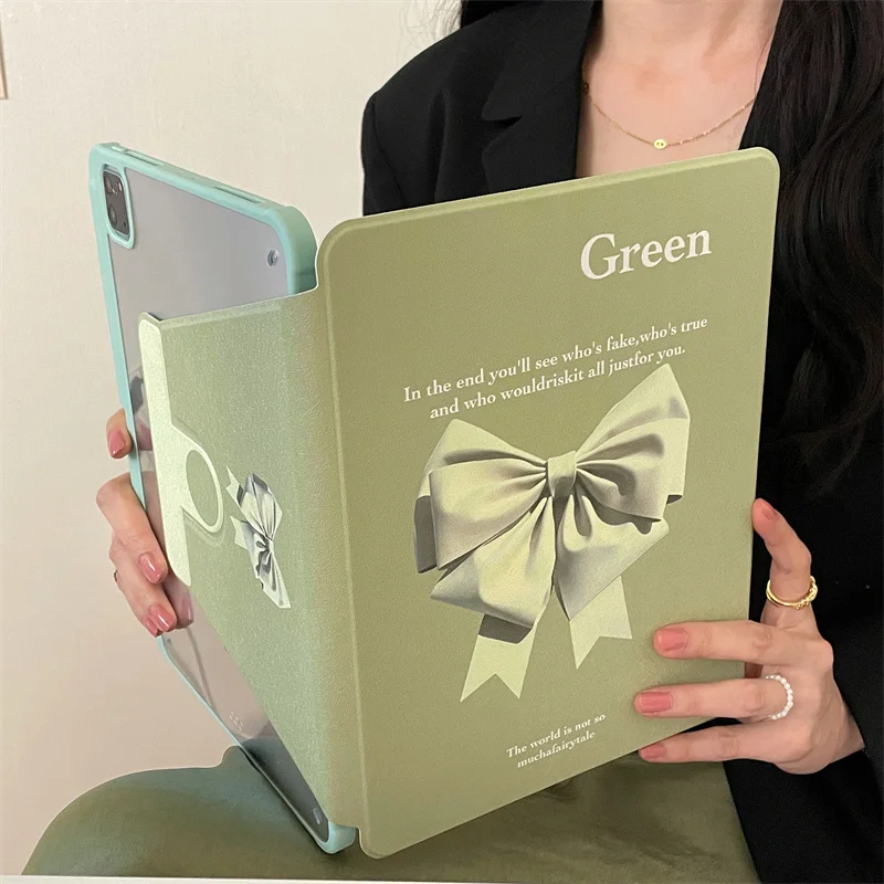 

Защитный чехол с зеленым бантом для iPad 10 Gen Air 5/4, 10,9 Pro, 12,9, 2022, 9,7/10,5/mini6, диагональ 11 дюймов, 2021 дюйма, со слотом для карандаша