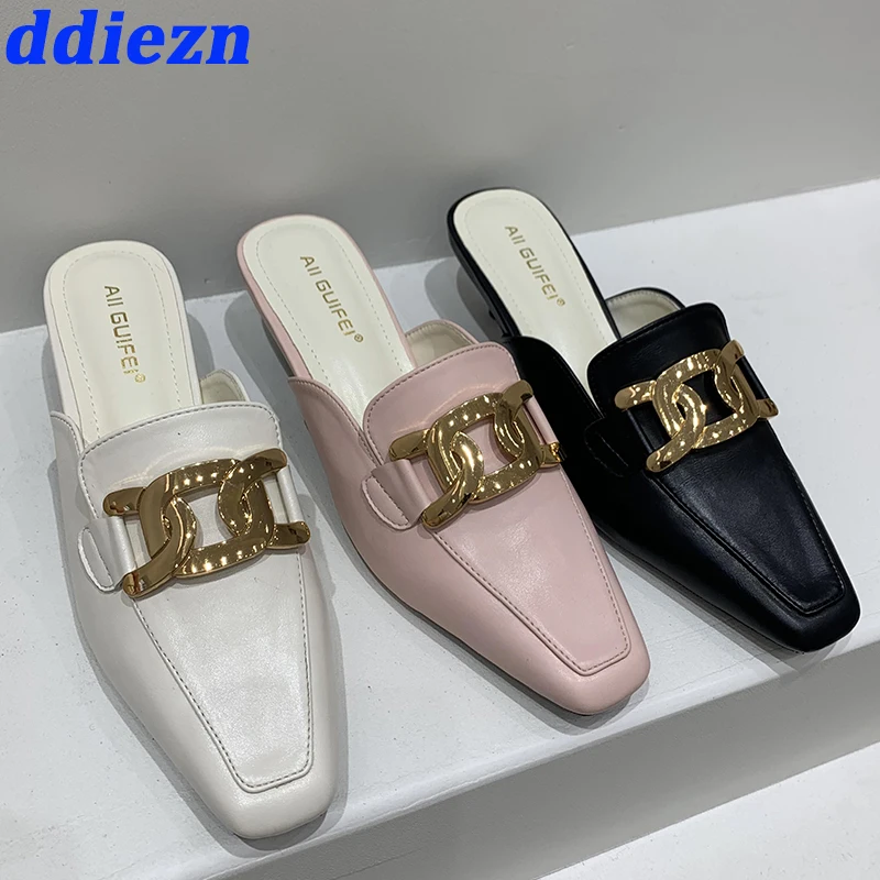 

Мюли женские с острым носком, туфли-лодочки на металлическом каблуке, круглый каблук, сланцы, модная Уличная обувь, лето 2023