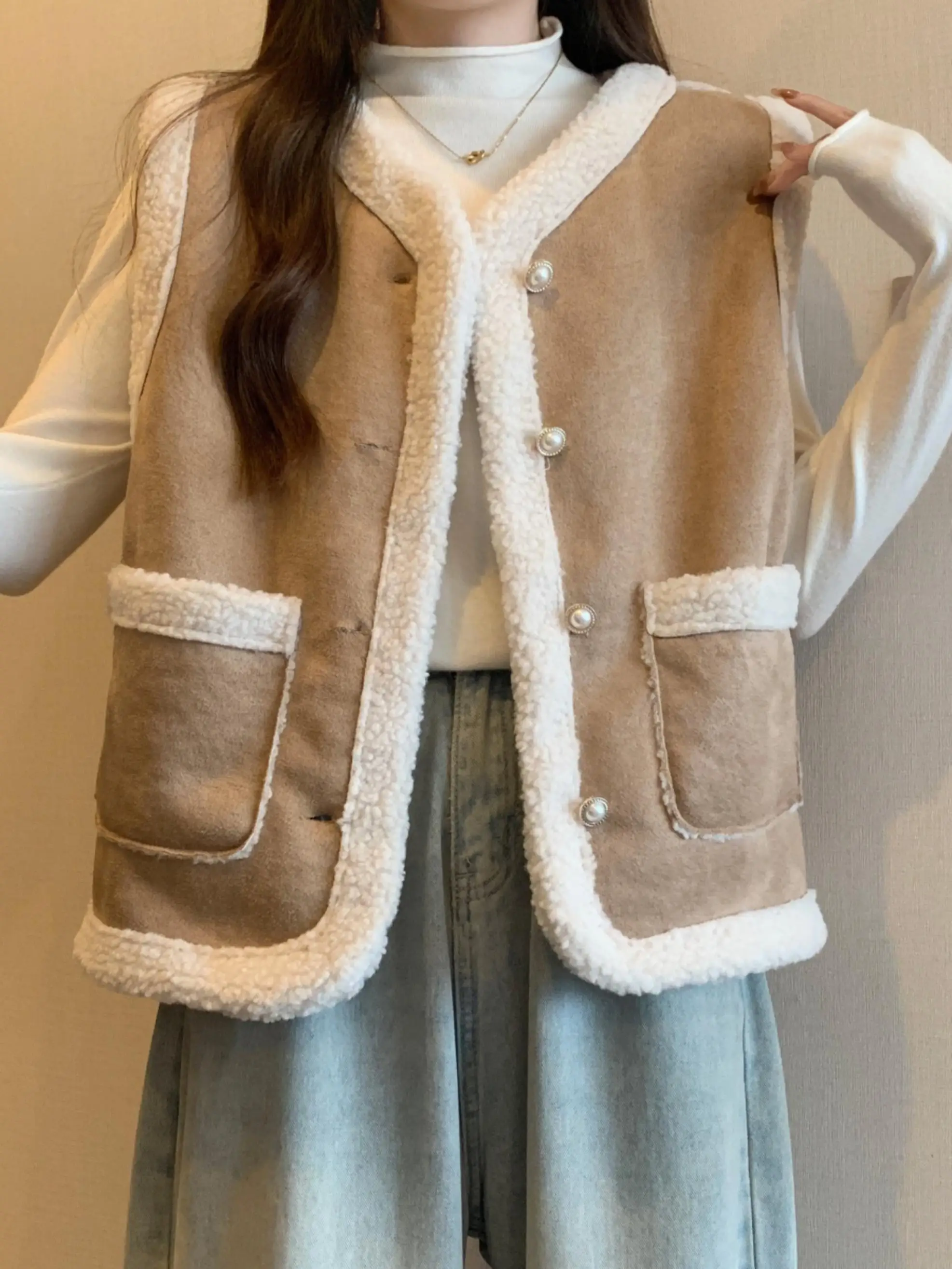 Меховой интегрированный жилет из овечьей шерсти верхняя одежда для женщин осень