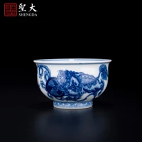 blue and white maintain the lion as master cup hot kiln jingdezhen pure manual hand painted kung fu tea sample tea cup