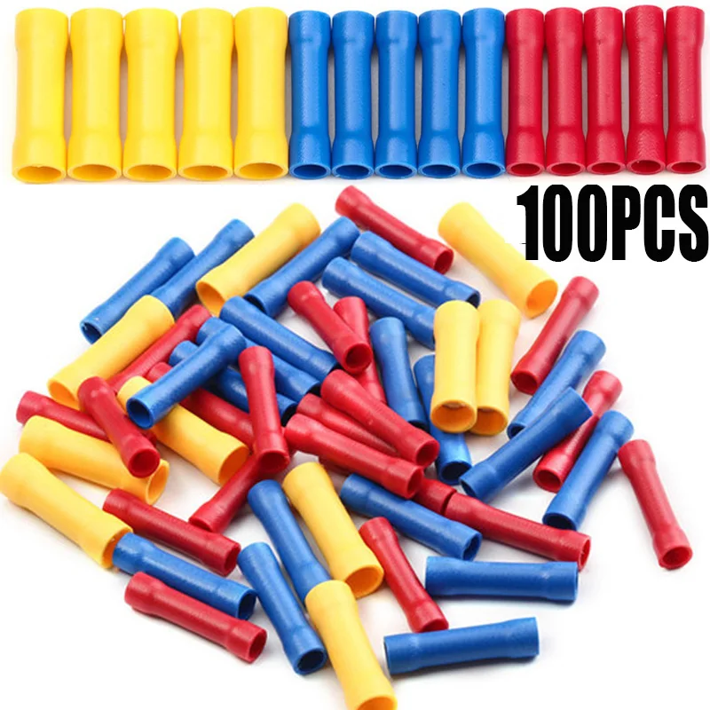 

100Pcs Assortment Kit BV1.25 BV2.5 BV5.5 Insulated Crimp Terminals Connectors Seal Butt Electrical Wire Cable Crimping Terminal