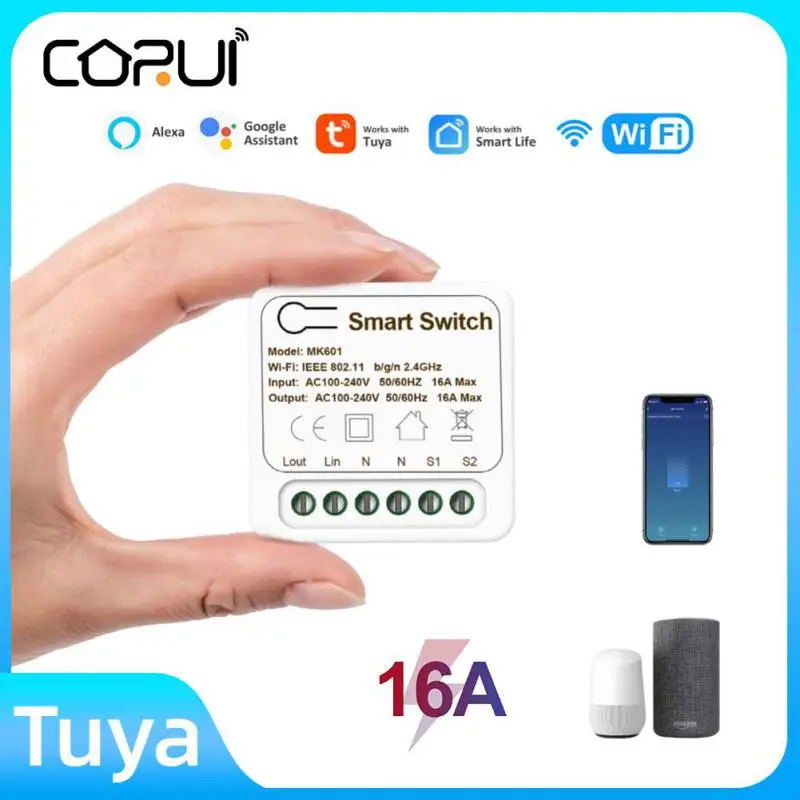 

CORUI 16A Mini WiFi Smart Switch 2-Way Control Timer Wireless Switches Smart Home Automation Works With Tuya Alexa Google Home
