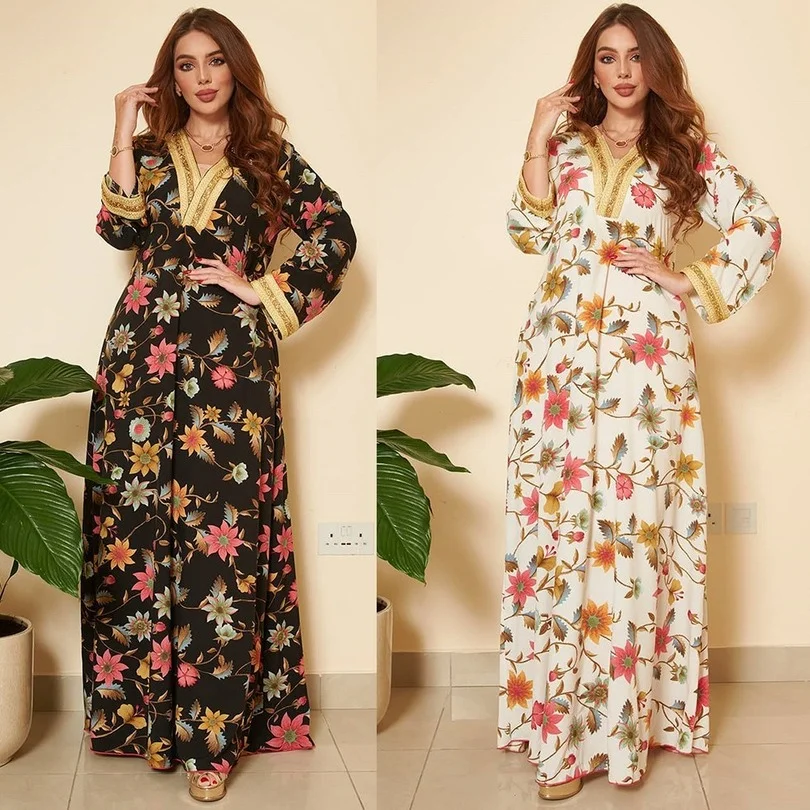 

Printed Abayas For Women Dubai Diamonds Saudi Arabia 2022 Muslim Moroccan Kaftan Evening Turkey Islamic Algerian Oriental Dress