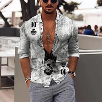 summer shirt top men casual slim fit skull print cardigan shirt mens fashion long sleeve single breasted turn down collar shirt