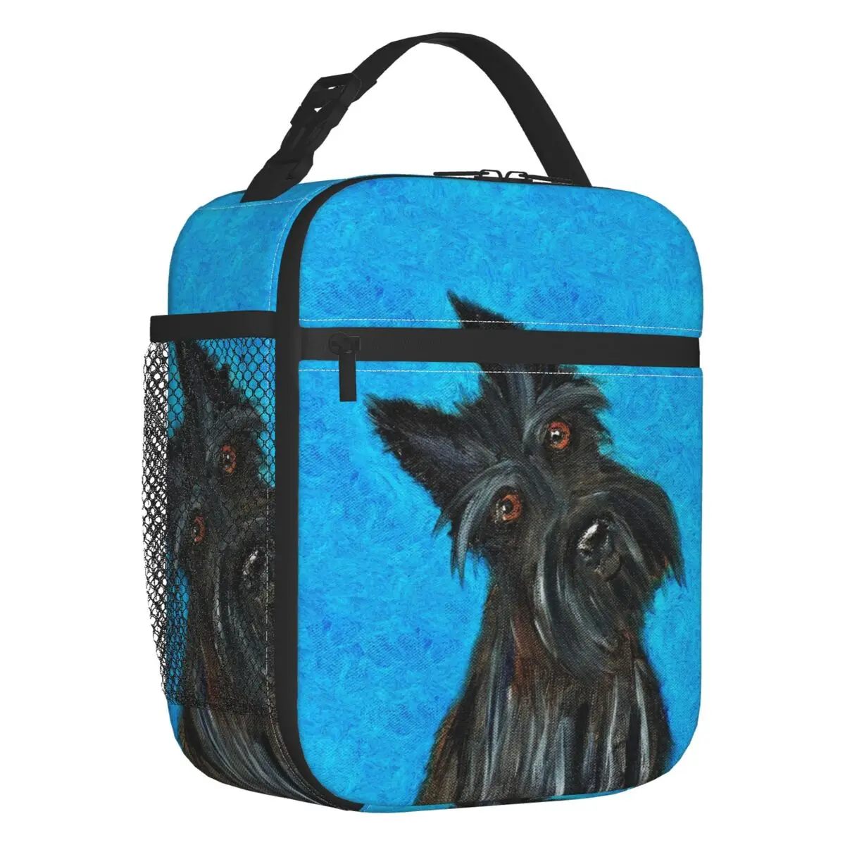 Happy Scottie Dog Thermal Insulated Lunch Bag Women Scottish Terrier Resuable Lunch Tote for Work School Travel Storage Food Box