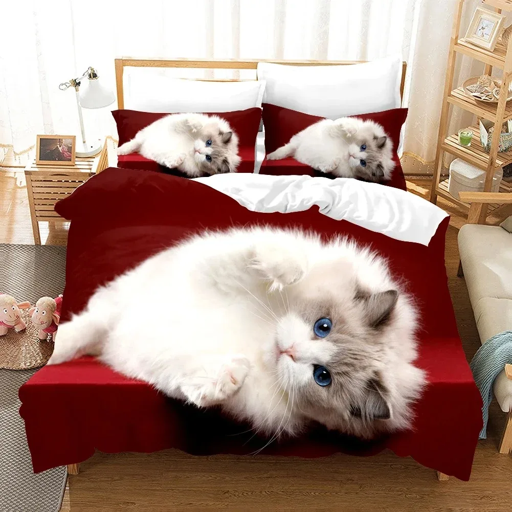 Фото 3D милые волки, кошка, собака, комплект постельного белья с принтом, милый пододеяльник, пододеяльник, дикое животное, племенное покрывало с наволочками, постельное белье на заказ №2
