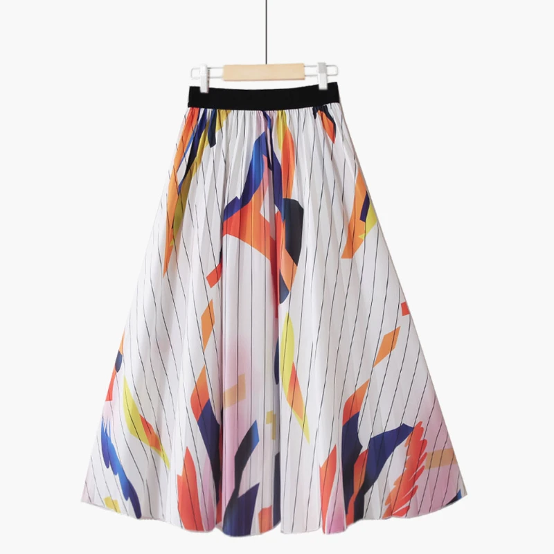 

Summer Print Chiffon A-line Pleated Chiffon Skirtys Tie Dye Floral Colors Vintage Swing Calf Skirts