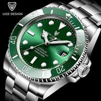 lige brand luxury green diver watch men automatic mechanical anti scratch rotatable outer ring waterproof luminous mens watches
