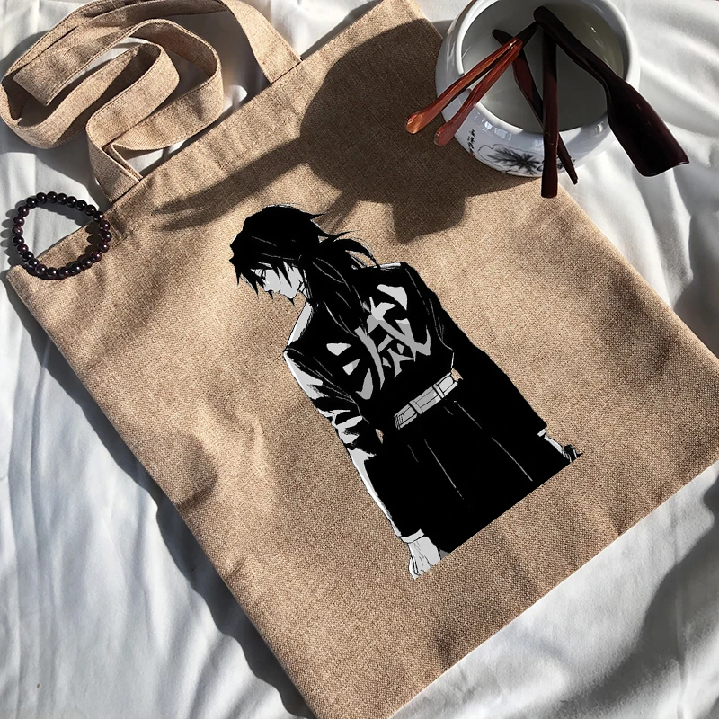 

Женская сумка для покупок, многоразовая вместительная Повседневная сумка через плечо Tomioka Giyuu, холщовая парусиновая сумка с принтом, универ...