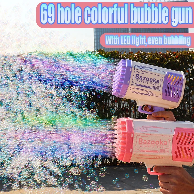 

Soap Bubbles Gun Rocket 69 Holes Bubbles Machine Gun Launcher Automatic Blower Soap Toys for Kids Children Gift Pomperos Toys