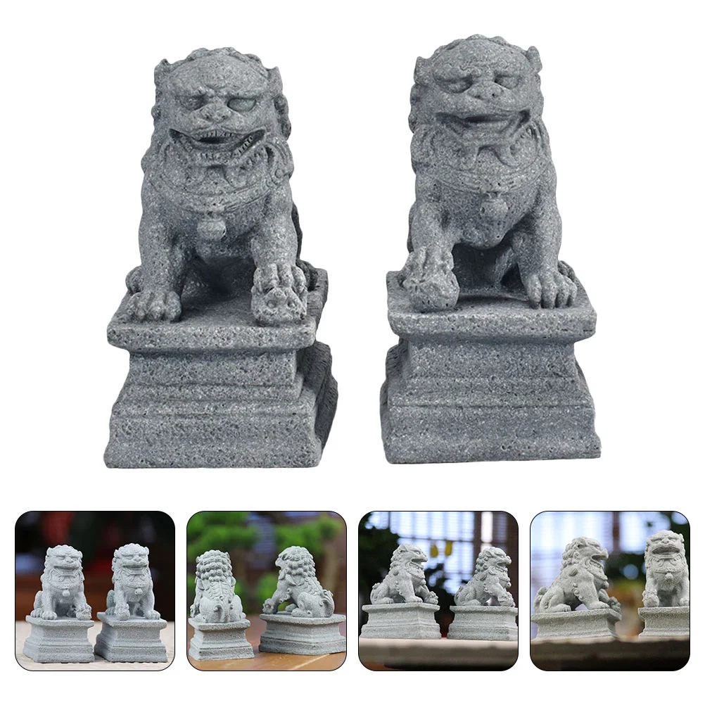 

2 Pcs Desktop Decoration Auspicious Ornaments Animal Lawn Adornments Gardening Lion Sandstone Fairy Figurines