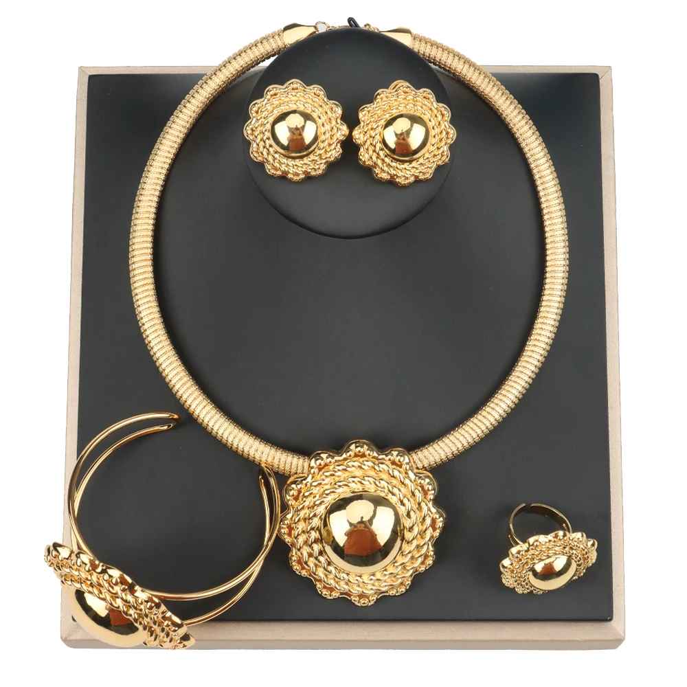 

2022 Trendy African Jewelry Sets for Women Dubai Gold Color Round Luxury Quality Necklace Wedding Party Bridal Jewelry Wholesale