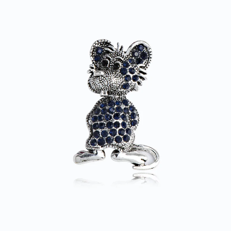 

New Vintage Animal Mouse Brooch Metal Rhinestone Lapel Pin Suit Shirt Badge Luxury Brooches for Women Men Accessories Jewelry