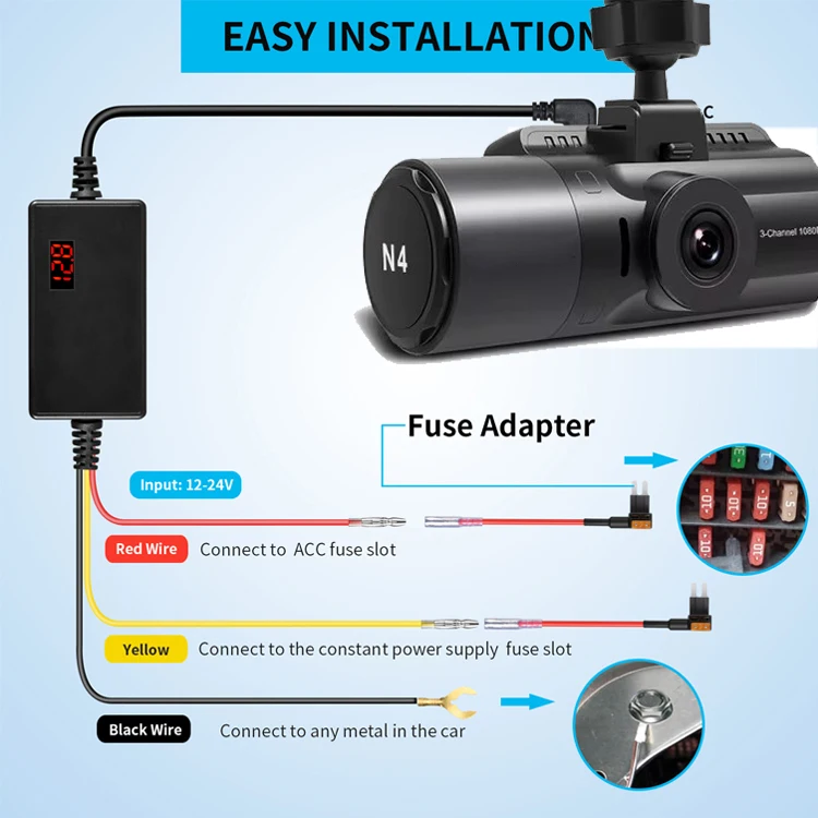 Для Vantrue Dash Cam N4 футов USB Type C 12 В 24 до 5 комплект Hardwire с Mini ACS ATO Micro2 защитой от низкого