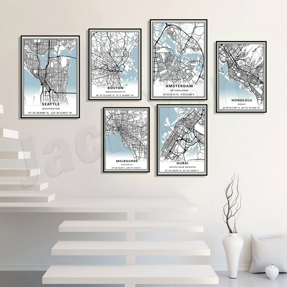 Постер города Сиэтл, Гонолулу, байюар, Дубай, Корпус Кристи Техас, Буэнос-Айрес, Кливленд, Мельбурн