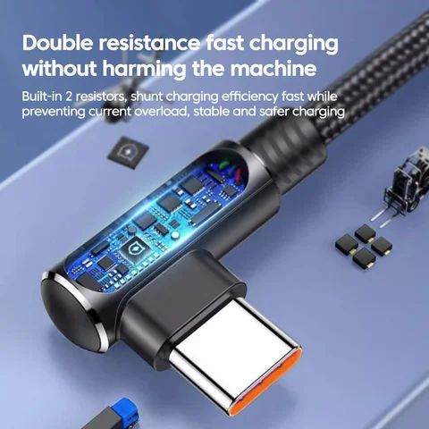 Элогух 120 Вт 6А 90 °   Локоть USB-кабель типа C, игровой прямой кабель USB C для быстрой зарядки для Huawei Honor vivo, шнур для передачи данных