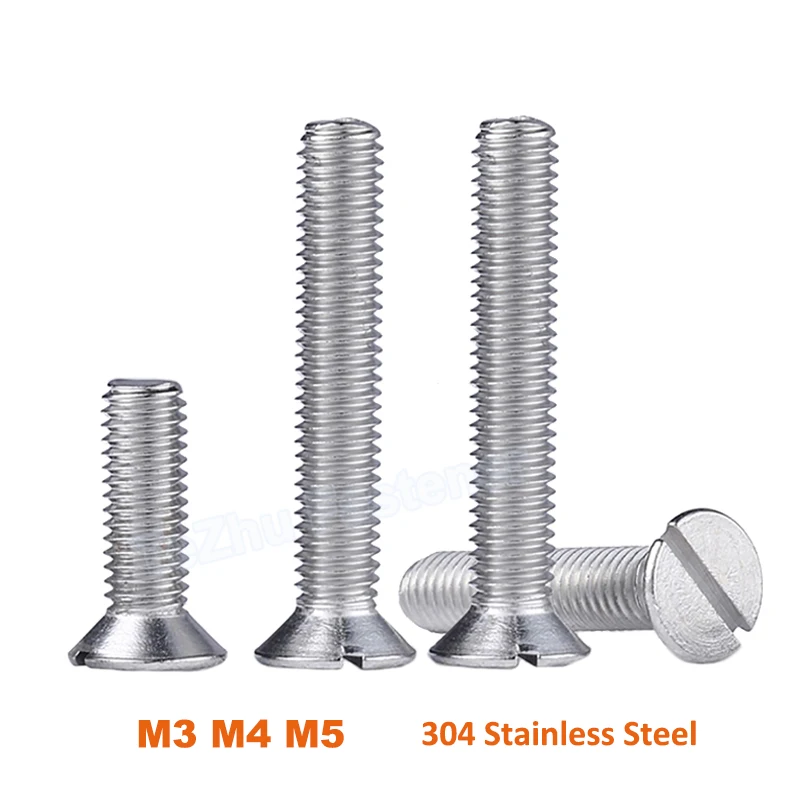 Купи 10/20/30pcs M3 M4 M5 304 A2 Stainless Steel Slotted Screw GB68 Metric Threaded Slotted Flat Countersunk Head Machine Screw Bolt за 59 рублей в магазине AliExpress