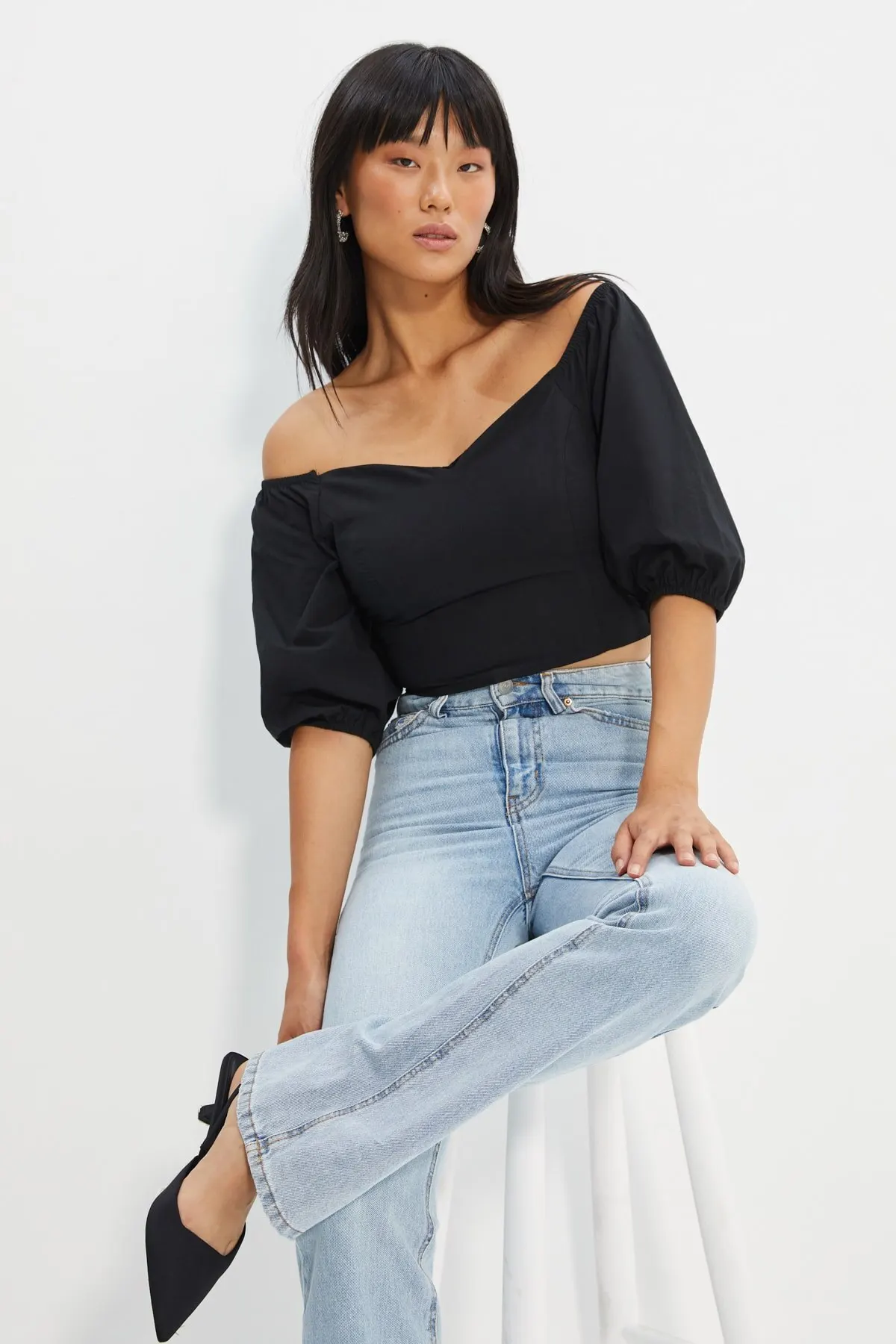 

Women's Summer Crop Top Blouse Black Boat Neck Blouse Casual Tank Top Vest Blouse