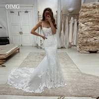 oimg sexy spaghetti straps mermaid wedding dress sweep train lace applique tulle bridal gowns vestido de noiva custom made