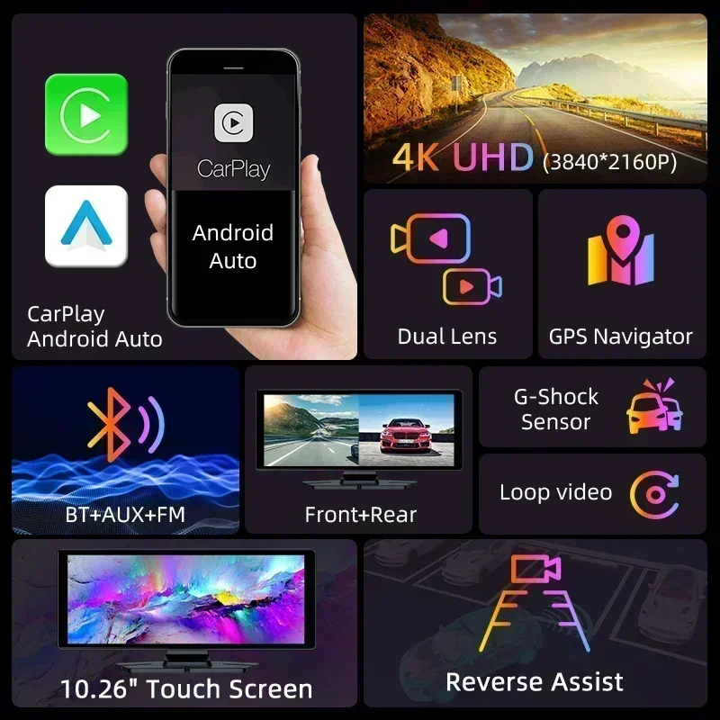 10 26 ''Универсальный портативный автомобильный экран Carplay беспроводной