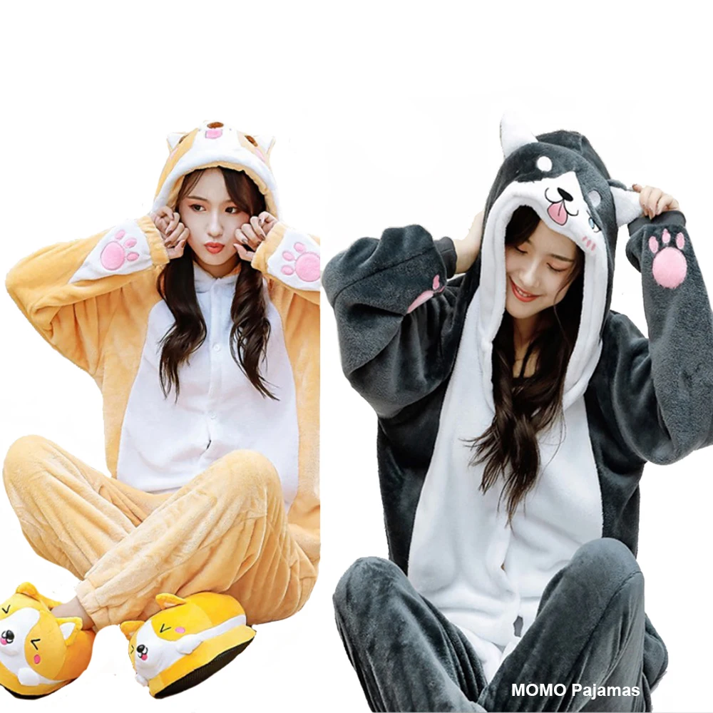 

Adult Unisex Dog Cosplay Womens Pajamas Halloween Christmas Party Animal One Piece Costume Men Plush Warm Soft Jumpsuit Homewear