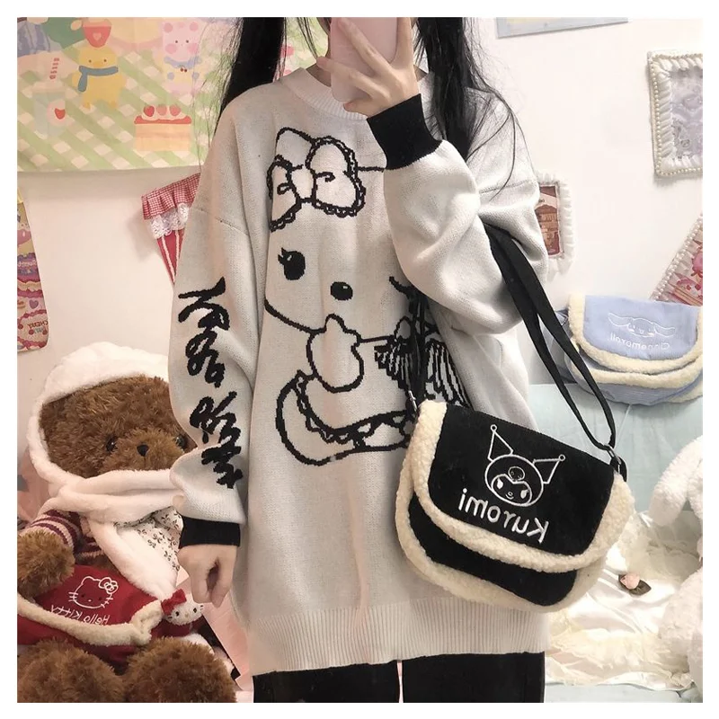 

Милый мультяшный Японский милый вязаный пуловер свитер аниме Sanrioed Hellokittys с узором сохраняющий тепло вязаные топы для девочек подарок