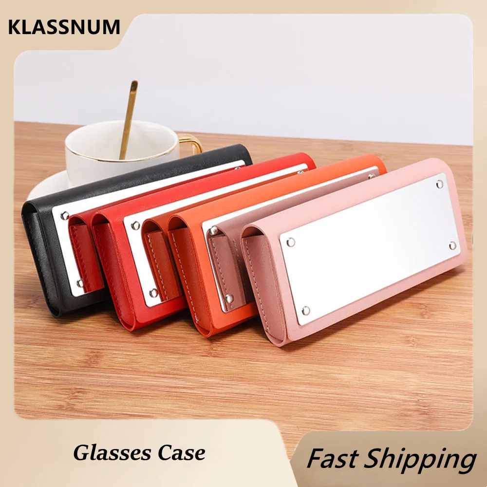 

Cute Unisex Glasses Box Stainless Steel Mirror PU Spectacle Case Fashion Portable Rectangle Sunglasses Box Eyeglasses Accessorie